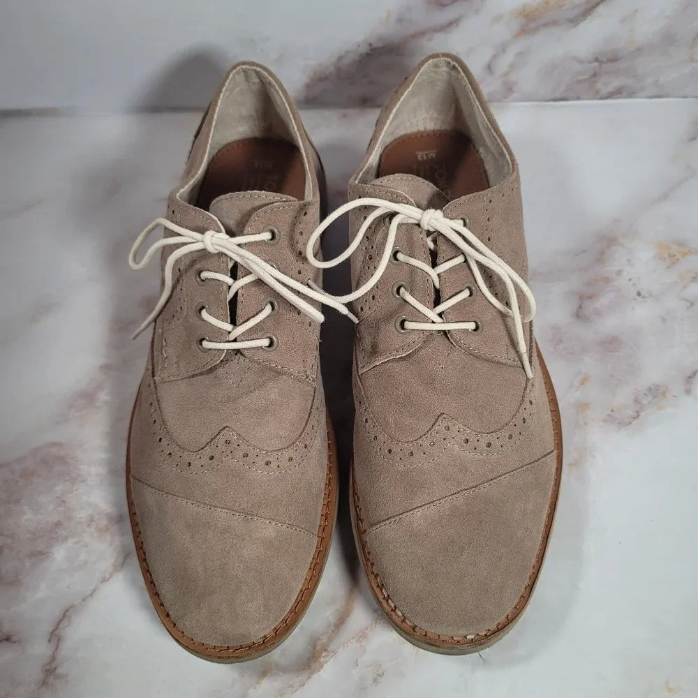 Toms Brogue Oxford Wingtips Desert Taupe Beige Suede Lace Up Dress Shoes Mens 13
